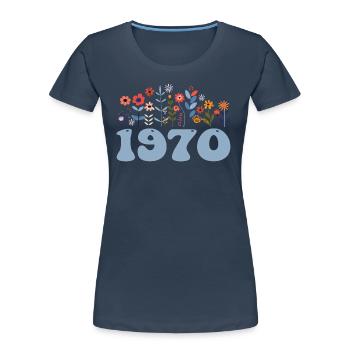 1970 Floral Pattern 1970 Floral Theme Flowers 1970 - Women's Premium Organic T-Shirt - navy - Front - Mia (176cm)