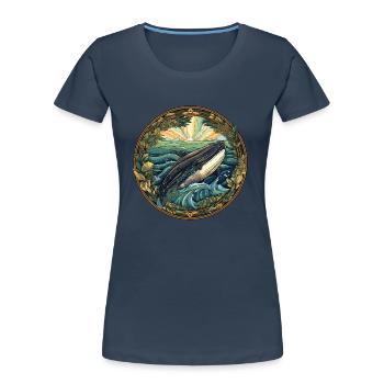 Baleine - T-shirt bio Premium Femme - bleu marine - Devant - Mia (176cm)