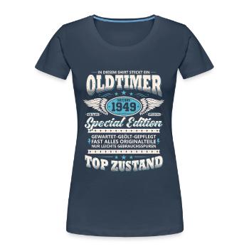 Oldtimer Baujahr 1949 Jahrgang Geburtstag Geschenk - Frauen Premium Bio T-Shirt - Navy - Vorne - Mia (176cm)