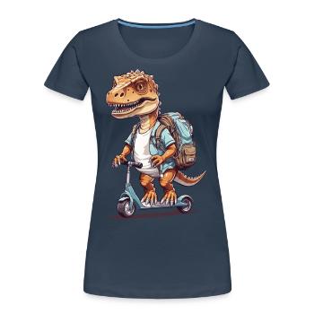 Dinosaur Schoolchild avec Kick Scooter Design - T-shirt bio Premium Femme - bleu marine - Devant - Mia (176cm)