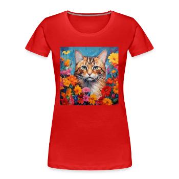Katze, katzenmotiv, blumen, geschenk, geschenkidee - Frauen Premium Bio T-Shirt - Navy - Vorne - Mia (176cm)