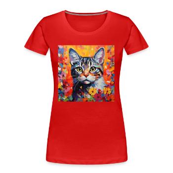 chat, motif de chat, fleurs, cadeau, idée cadeau - T-shirt bio Premium Femme - bleu marine - Devant - Mia (176cm)