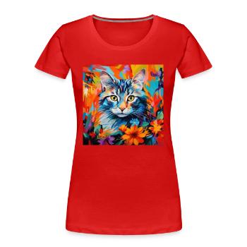 Katze, katzenmotiv, blumen, geschenk, geschenkidee - Frauen Premium Bio T-Shirt - Navy - Vorne - Mia (176cm)
