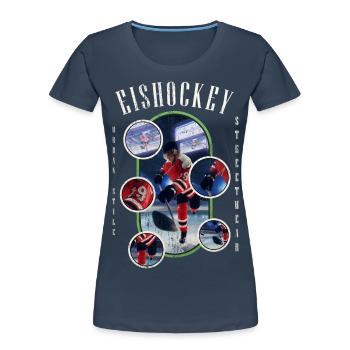 Eishockey Eishockeyspieler Spieler Vintage Retro - Frauen Premium Bio T-Shirt - Navy - Vorne - Mia (176cm)