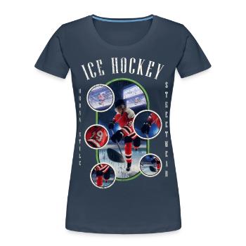 Eishockey Eishockeyspieler Spieler Vintage Retro - Frauen Premium Bio T-Shirt - Navy - Vorne - Mia (176cm)