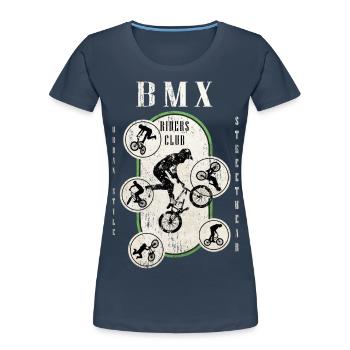 BMX Fahrrad Biker Stunt Trick Freestyle Vintage - Frauen Premium Bio T-Shirt - Navy - Vorne - Mia (176cm)
