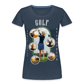 Golf Golfen Golfspielerin Sport Hobby Club Vintage - Frauen Premium Bio T-Shirt - Navy - Vorne - Mia (176cm)