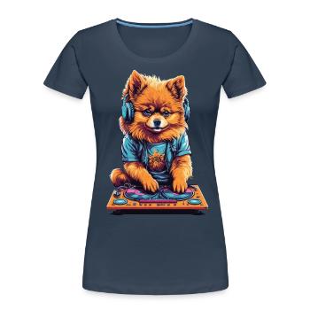 Pomeranian DJ Zwergspitz Party Music Design - Women's Premium Organic T-Shirt - navy - Front - Mia (176cm)