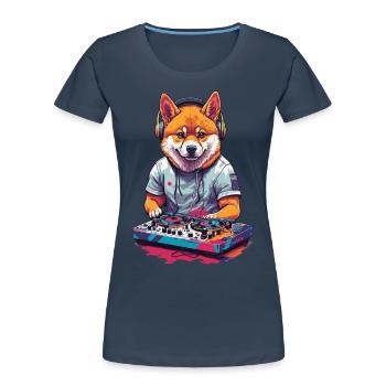 Shiba Inu DJ Hund Musik und Hundeliebe Design - Frauen Premium Bio T-Shirt - Navy - Vorne - Mia (176cm)