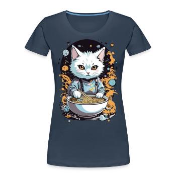 Katze Liebt Ramen Nudelsuppe Ästhetisches Design - Frauen Premium Bio T-Shirt - Navy - Vorne - Mia (176cm)