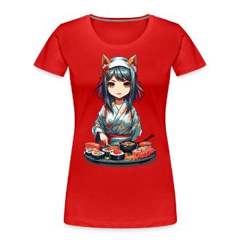 Anime Sushi Master Kawaii Fille Kemonomimi - T-shirt bio Premium Femme - bleu marine - Devant - Mia (176cm)