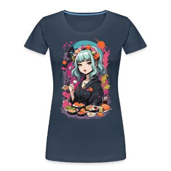 Anime Sushi e-Girl Goth Pastel Style Design - T-shirt bio Premium Femme - bleu marine - Devant - Mia (176cm)
