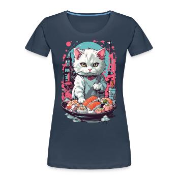 Style esthétique de chat Sushi Pastel gothique - T-shirt bio Premium Femme - bleu marine - Devant - Mia (176cm)