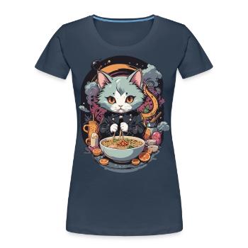 Katze Ramen Liebe Japanisches Nudelsuppen Design - Frauen Premium Bio T-Shirt - Navy - Vorne - Mia (176cm)