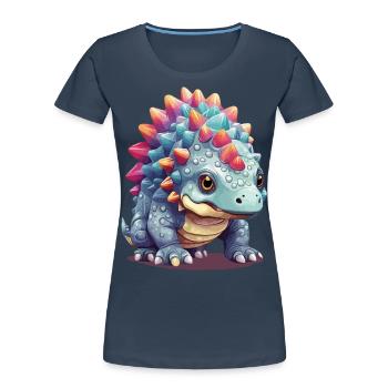 Mignon Pastel Ankylosaurus Dino Comic - T-shirt bio Premium Femme - bleu marine - Devant - Mia (176cm)