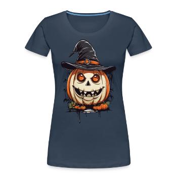 Magischer Hexen Kürbis lustiger Halloween Look - Frauen Premium Bio T-Shirt - Navy - Vorne - Mia (176cm)