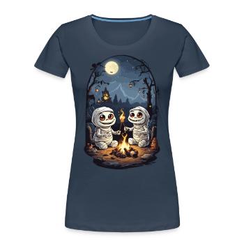 Kinder Halloween Lagerfeuer Mumien Cartoon - Frauen Premium Bio T-Shirt - Navy - Vorne - Mia (176cm)