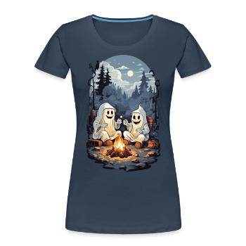 Halloween Geister Lagerfeuer Kinder Cartoon - Frauen Premium Bio T-Shirt - Navy - Vorne - Mia (176cm)
