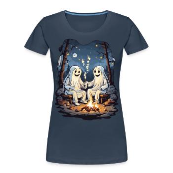 Halloween Fantômes Camping Enfants Dessin Animé - T-shirt bio Premium Femme - bleu marine - Devant - Mia (176cm)