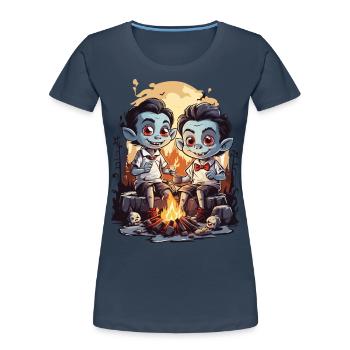Funny Vampire Kids Halloween Campfire - Women's Premium Organic T-Shirt - navy - Front - Mia (176cm)