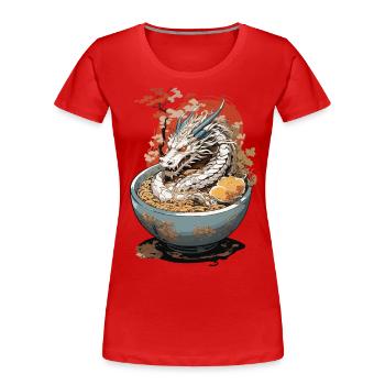Retro Dragon Ramen Ukiyo-e Manga Design - T-shirt bio Premium Femme - bleu marine - Devant - Mia (176cm)