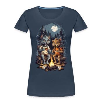 Drôle Loup-Garou Halloween Enfants Dessin Animé - T-shirt bio Premium Femme - bleu marine - Devant - Mia (176cm)