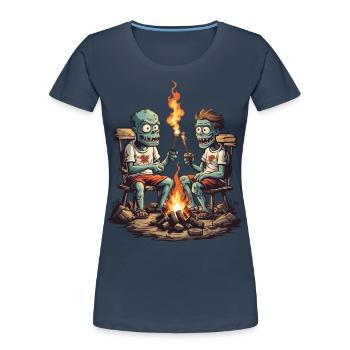 Zombie Campfire Halloween Cartoon Magic - Women's Premium Organic T-Shirt - navy - Front - Mia (176cm)