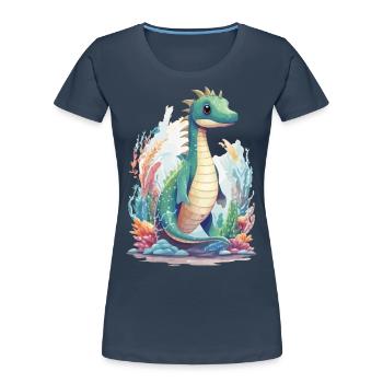 Conception de dessin animé de dinosaure sous-marin mignon - T-shirt bio Premium Femme - bleu marine - Devant - Mia (176cm)