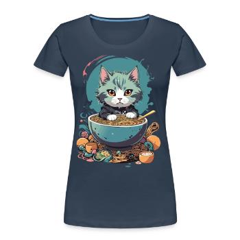 Kawaii Katze Ramen Pastell Japan Design - Frauen Premium Bio T-Shirt - Navy - Vorne - Mia (176cm)