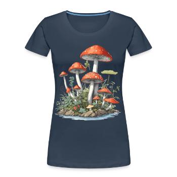 Goblincore Pilz Vintage Natur Design - Frauen Premium Bio T-Shirt - Navy - Vorne - Mia (176cm)