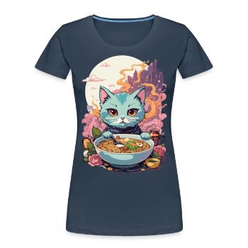 Ramen Katze Kawaii Anime Japan Food Design - Frauen Premium Bio T-Shirt - Navy - Vorne - Mia (176cm)