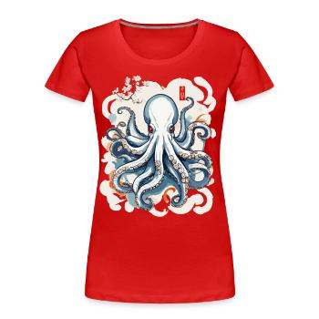 Vintage Japon Kraken Ukiyo-E Marine esthétique - T-shirt bio Premium Femme - bleu marine - Devant - Mia (176cm)