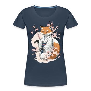 Japanese Fox Kitsune Yokai Ukiyo-E Vintage - Women's Premium Organic T-Shirt - navy - Front - Mia (176cm)