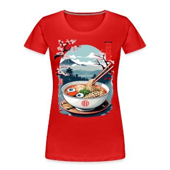 Ukiyo-E Ramen Yeux Horreur Japon Halloween Art - T-shirt bio Premium Femme - bleu marine - Devant - Mia (176cm)