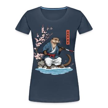 Kawaii Samurai Otter Ukiyo-E Art Streetwear - Women's Premium Organic T-Shirt - navy - Front - Mia (176cm)