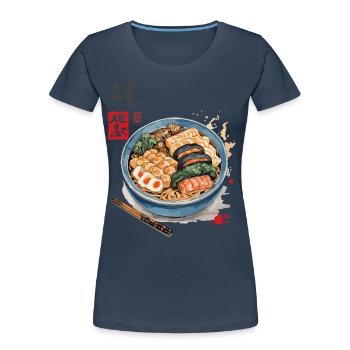 Ukiyo-E Ramen Iconic Vintage Japan Streetwear - T-shirt bio Premium Femme - bleu marine - Devant - Mia (176cm)