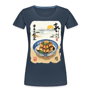 Japon Nourriture Esthétique Ukiyo-E Vintage Design - T-shirt bio Premium Femme - bleu marine - Devant - Mia (176cm)