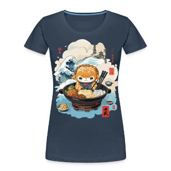 Shabu Shabu Ukiyo-E Kawaii Design Culinaire Japonais - T-shirt bio Premium Femme - bleu marine - Devant - Mia (176cm)