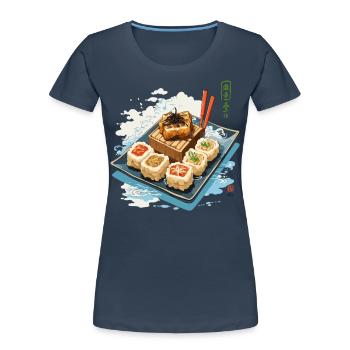 Japanisches Sushi Streetwear Aesthetic Design - Frauen Premium Bio T-Shirt - Navy - Vorne - Mia (176cm)