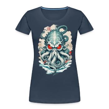 Yokai Tentakeln Seeungeheuer Dämon Vintage Japan - Frauen Premium Bio T-Shirt - Navy - Vorne - Mia (176cm)