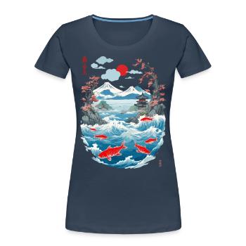 Aesthetic Koi Carp Japan Vintage Streetwear - Women's Premium Organic T-Shirt - navy - Front - Mia (176cm)