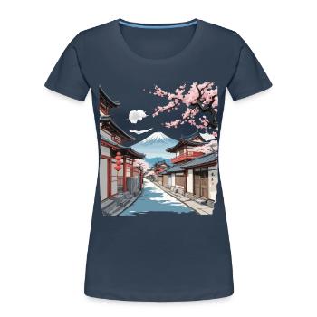 Japan Vintage Streetwear Street Cherry Blossoms - Women's Premium Organic T-Shirt - navy - Front - Mia (176cm)