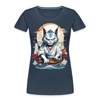 Asian Monster Cat Japan Yokai Ukiyo-E Style - Women's Premium Organic T-Shirt - navy - Front - Mia (176cm)