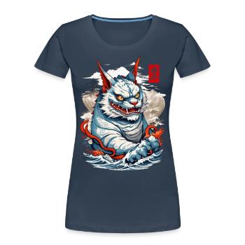 Japan Aesthetic Cats Yokai Ukiyo-E Streetwear - Women's Premium Organic T-Shirt - navy - Front - Mia (176cm)