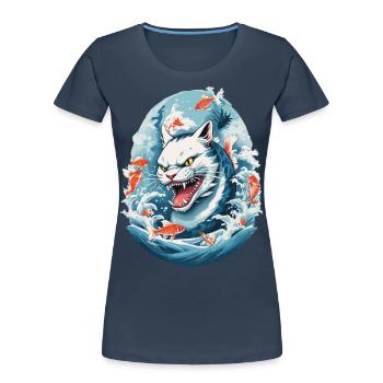 Sea Monster Cats Anime Style Cat Design - Women's Premium Organic T-Shirt - navy - Front - Mia (176cm)