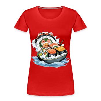 Funny Sushi Yokai Monster Loves Sushi - Women's Premium Organic T-Shirt - navy - Front - Mia (176cm)