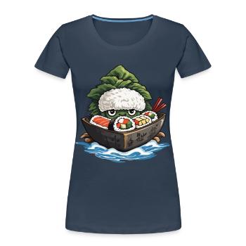 Sushi Yokai Japon Anime Streetwear Food Design - T-shirt bio Premium Femme - bleu marine - Devant - Mia (176cm)