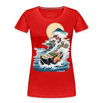 Japan Sushi Ukiyo-E Wave Streetwear Food Design - Women's Premium Organic T-Shirt - navy - Front - Mia (176cm)
