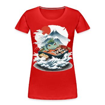 Ukiyo-E Japon Art Sushi Yokai Streetwear Design - T-shirt bio Premium Femme - bleu marine - Devant - Mia (176cm)