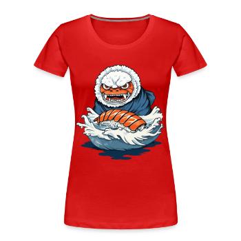 Lustiges Sushi Yokai Reis Monster Streetwear - Frauen Premium Bio T-Shirt - Navy - Vorne - Mia (176cm)